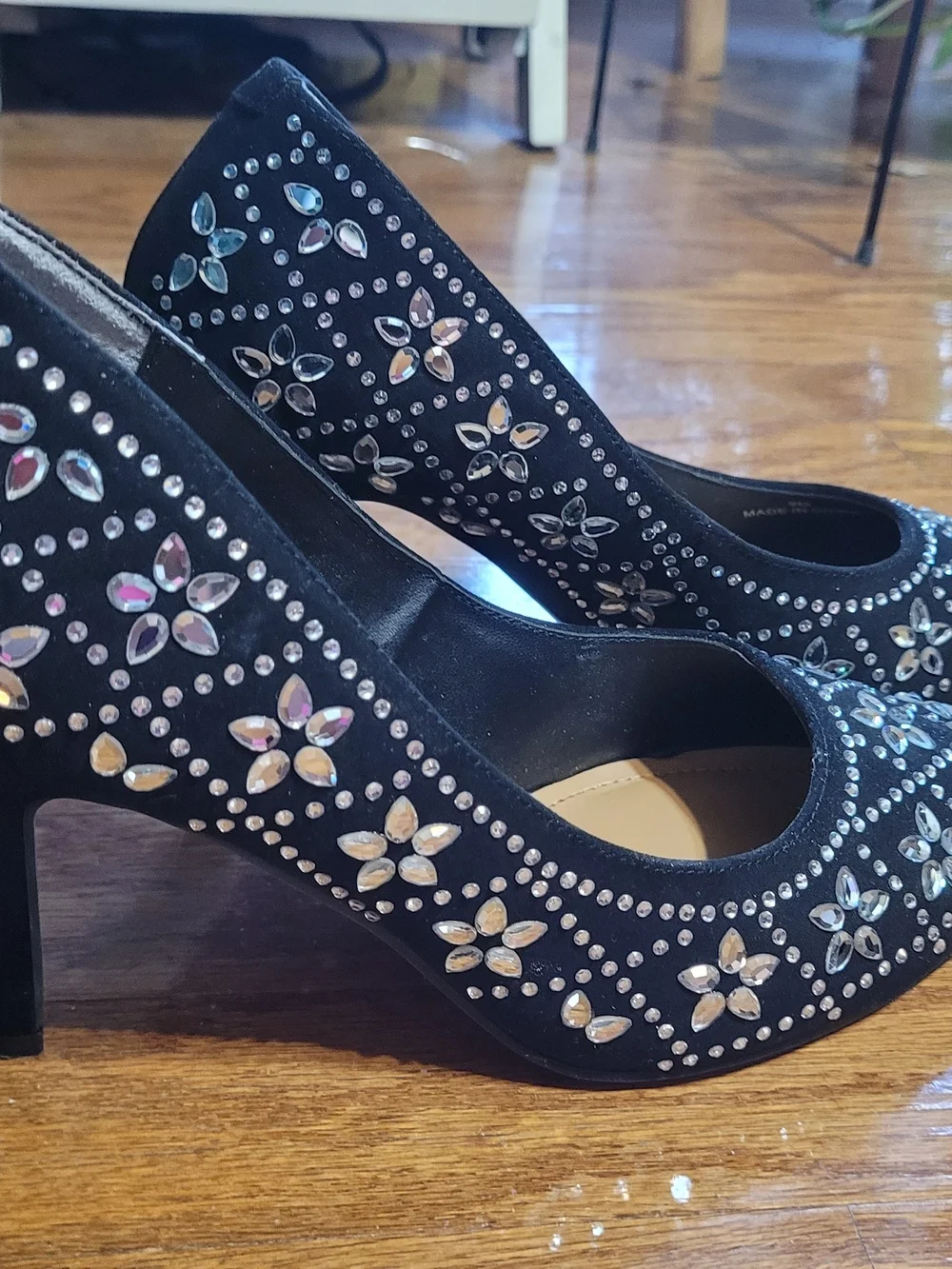 J.Renee Black Embellished Pointed-Toe Heels